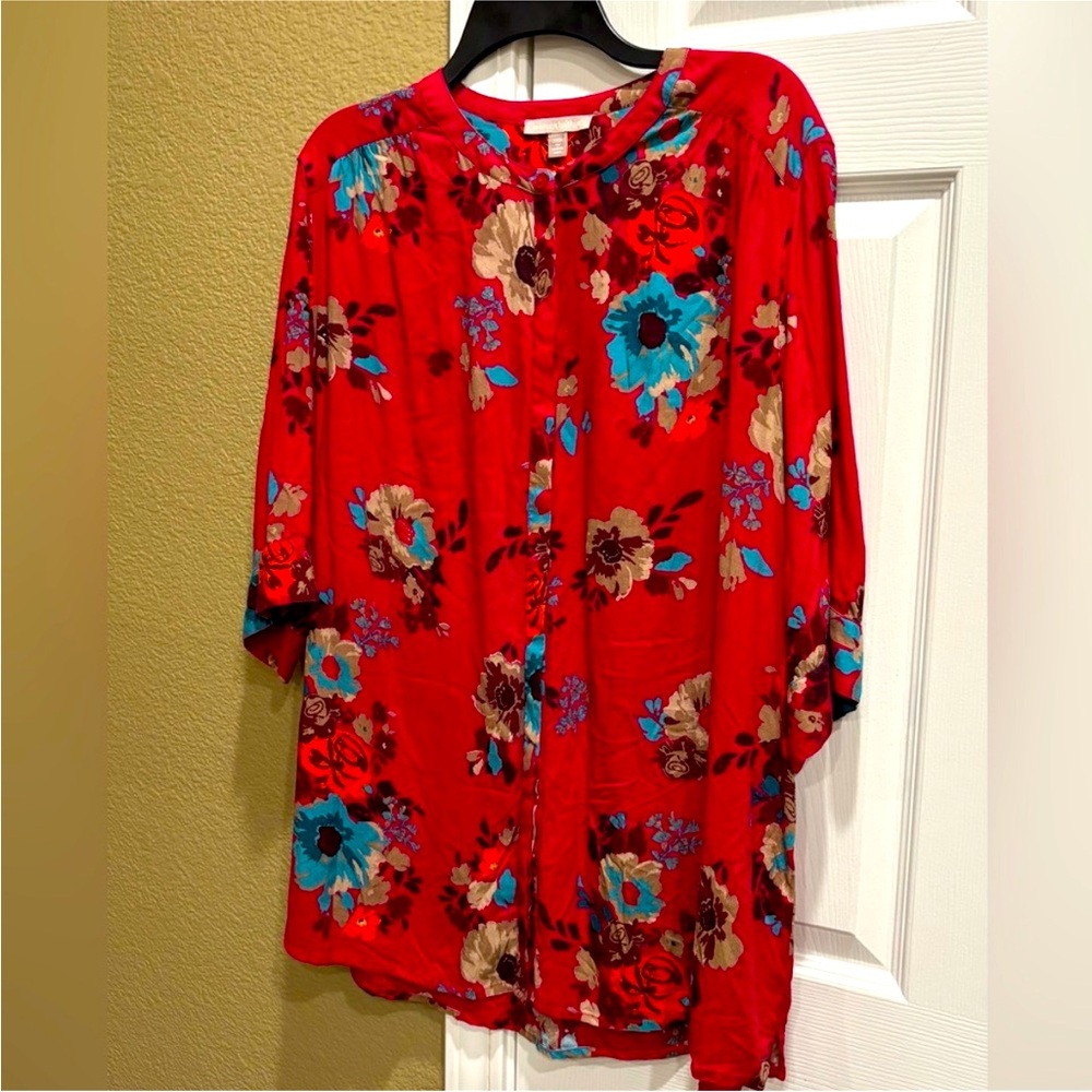Woman Within Red Floral Blouse 1X